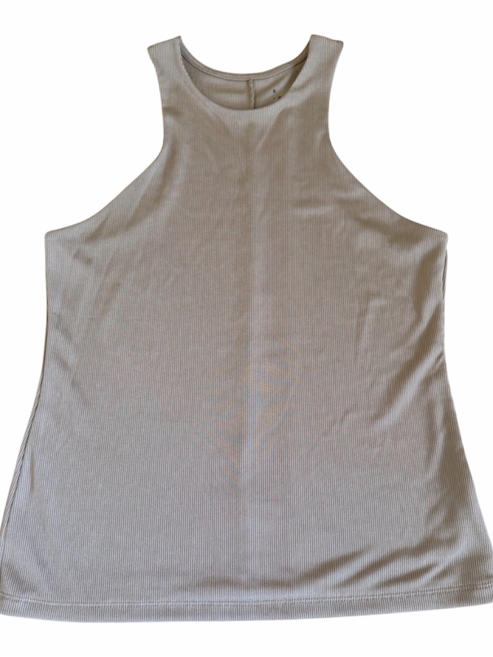 Sleeveless Ribbed High Neck Slim Fit Tank Top - Light Beige/Taupe Size L